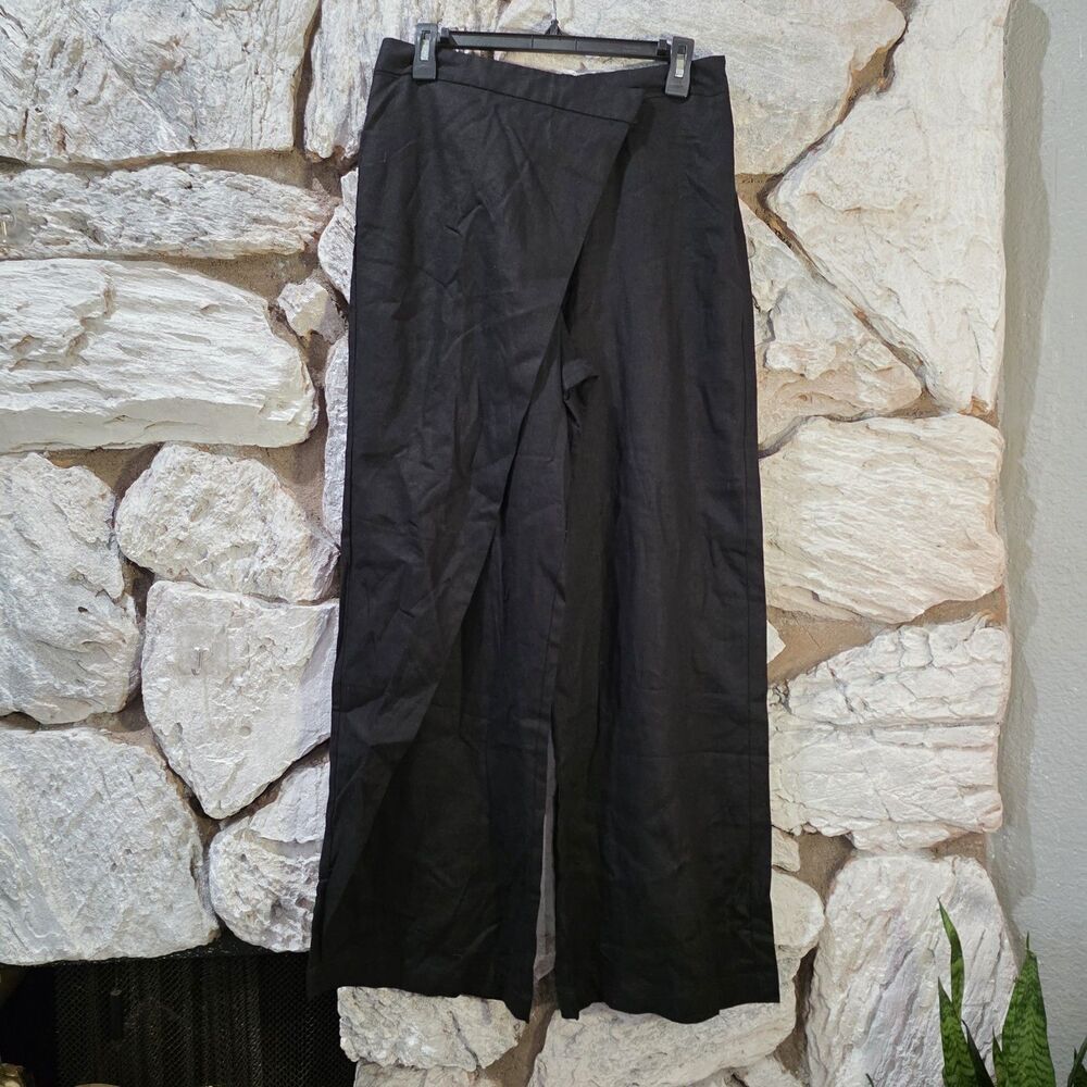 NEW Zara Wrap Over Wide Leg Trousers Black Size M Bloggers Favorite Vacay Pants